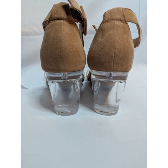 Torrid Clear Translucent Block Heels Faux Suede Sz 8.5WW Adjustable Strap - Picture 5 of 13